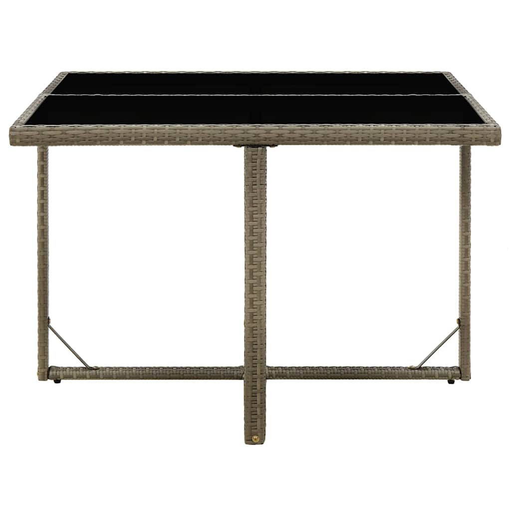 316765 vidaXL Garden Table Grey 109x107x74 cm Poly Rattan and Glass