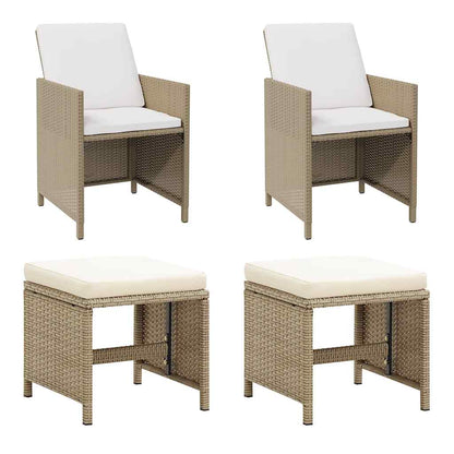 Garden Chairs with Stools 2 pcs Poly Rattan Beige
