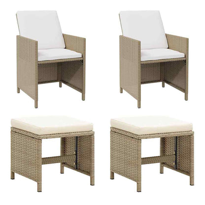 Garden Chairs with Stools 2 pcs Poly Rattan Beige