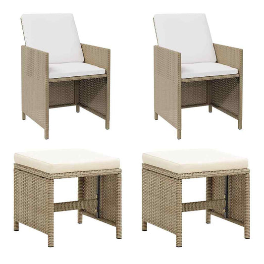 Garden Chairs with Stools 2 pcs Poly Rattan Beige
