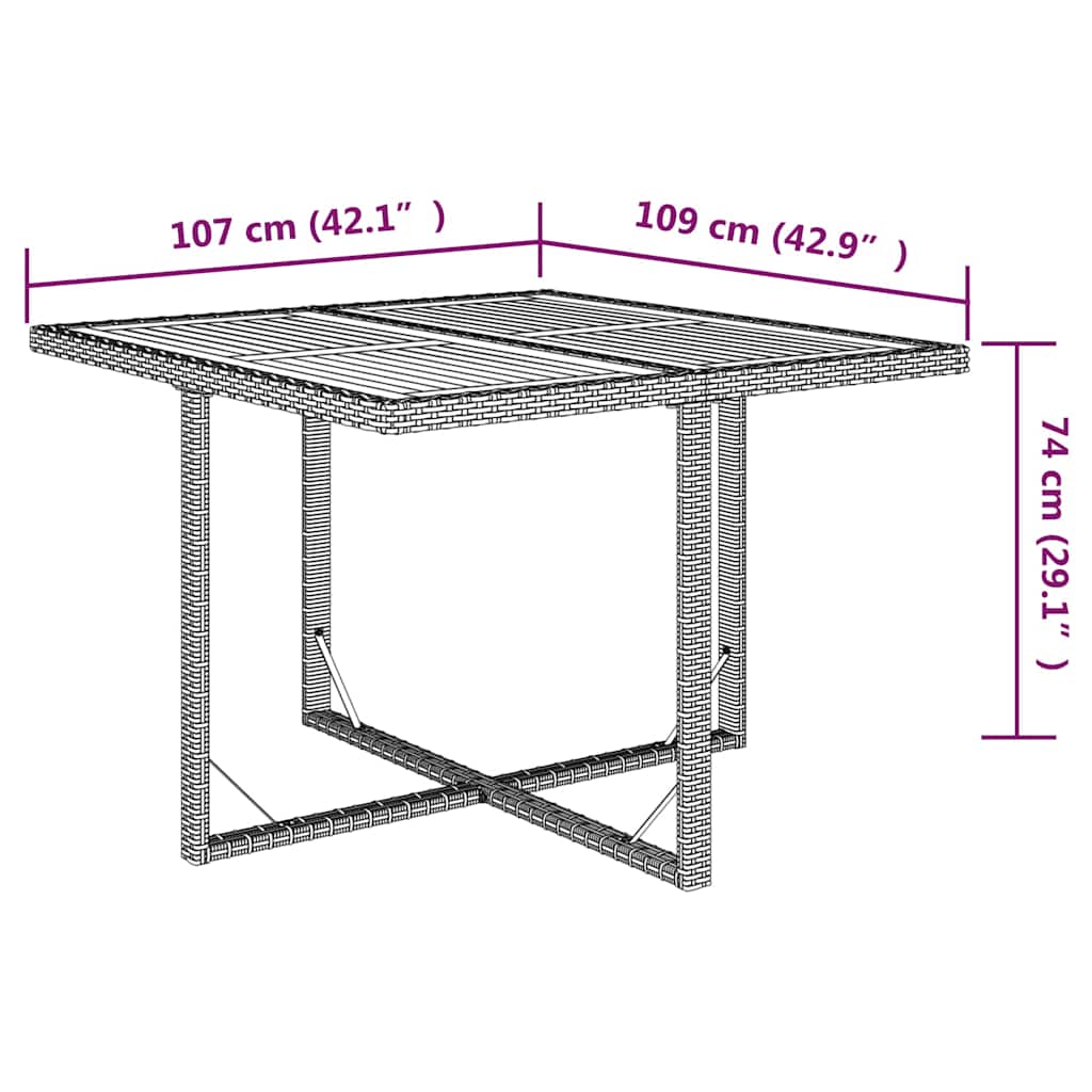 Garden Table Beige 109x107x74 cm Poly Rattan&Solid Wood Acacia
