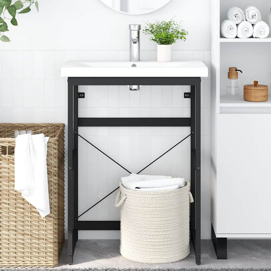 Bathroom Washbasin Frame Black 59x38x83 cm Iron