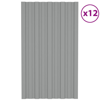 Roof Panel 12 pcs Grey 80 x 45 cm Galvanised steel