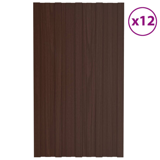 Roof Panel 12 pcs Brown 80 x 45 cm Galvanised steel