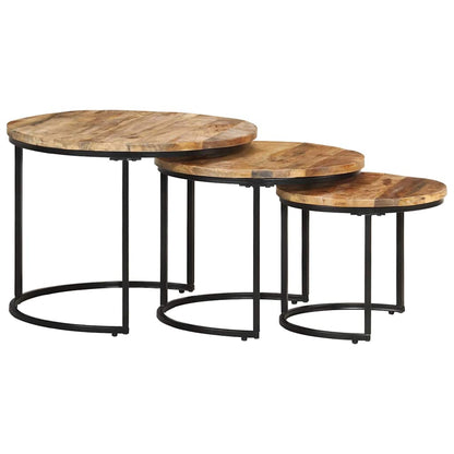 338002 vidaXL Nesting Tables 3 pcs Rough Mango Wood