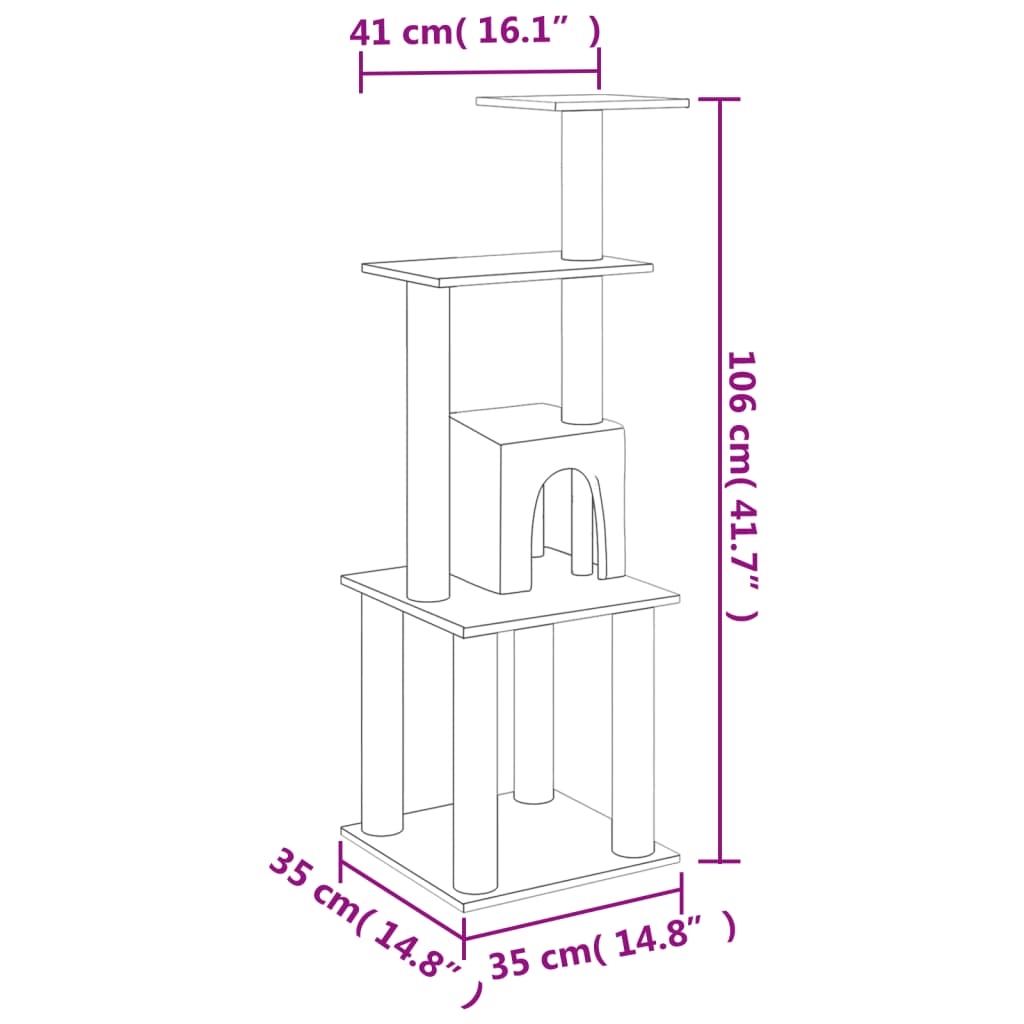 Cat Tree with Sisal Scratching Posts Light Grey 105 cm