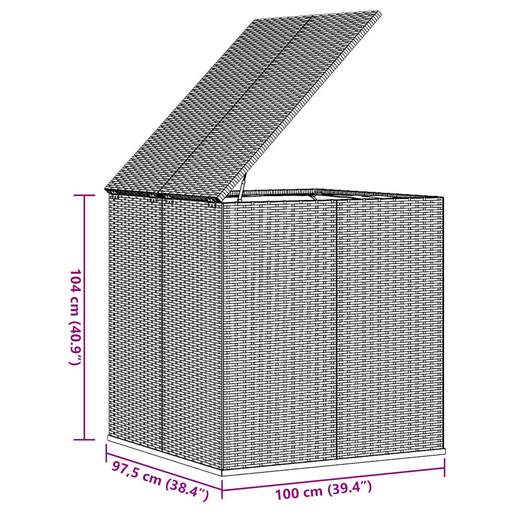 Garden Cushion Box PE Rattan 100x97.5x104 cm Grey