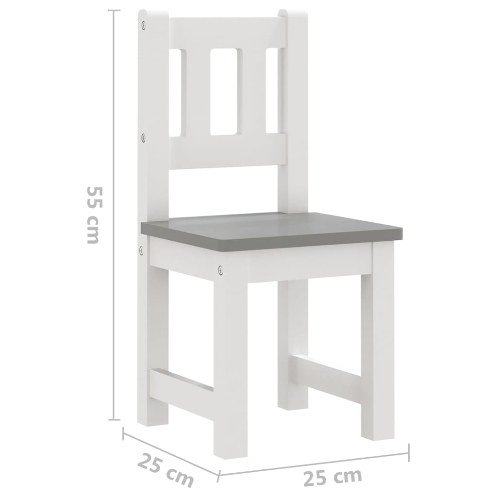 3 Piece Children Table and Chair Set White and Grey MDF