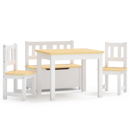 4 Piece Children Table and Chair Set White and Beige MDF