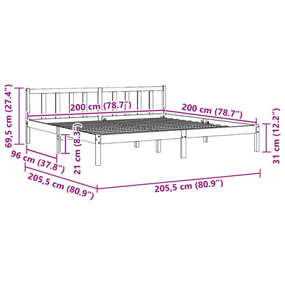810104 vidaXL Bed Frame without Mattress Grey Solid Wood 200x200 cm