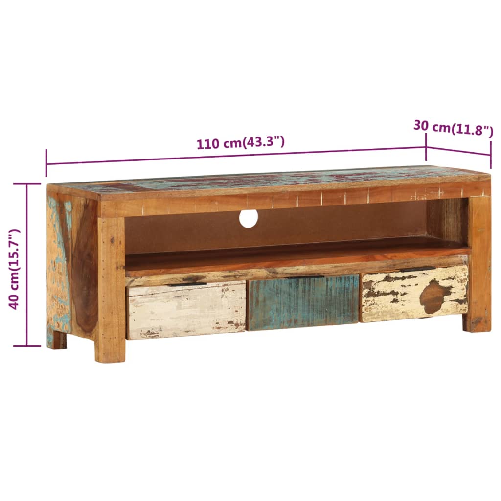 TV Cabinet 110x30x40 cm Solid Reclaimed Wood