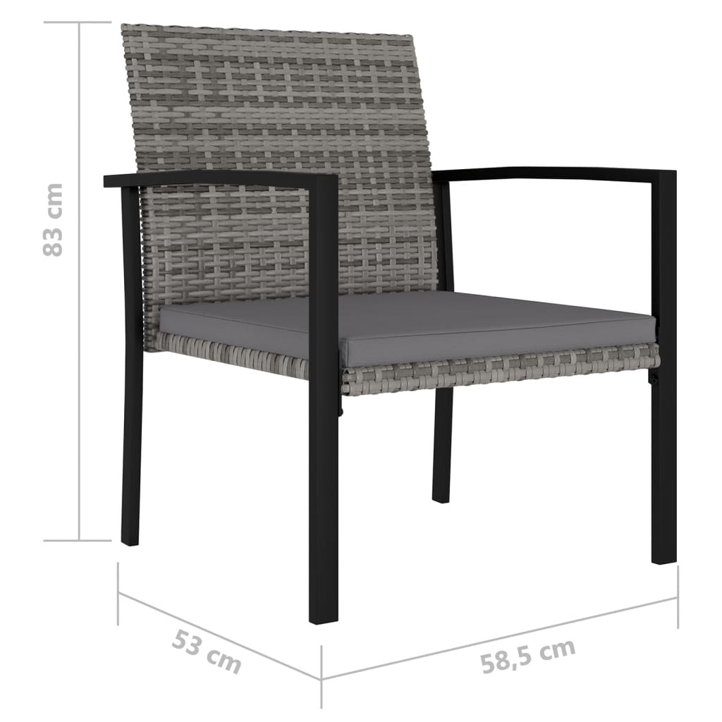 Garden Dining Chair | Set of 4 | Grey | Poly Rattan, Powder-Coated Steel