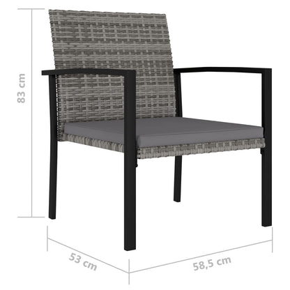 Garden Dining Chair | Set of 4 | Grey | Poly Rattan, Powder-Coated Steel