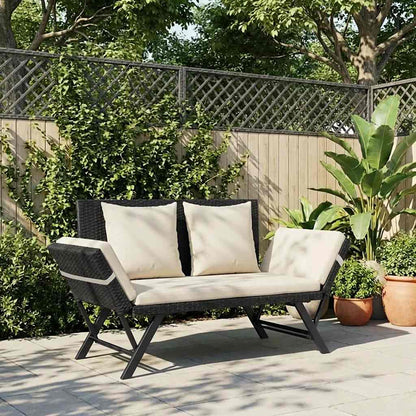 Garden Bench with Cushions Black 176 cm Poly Rattan