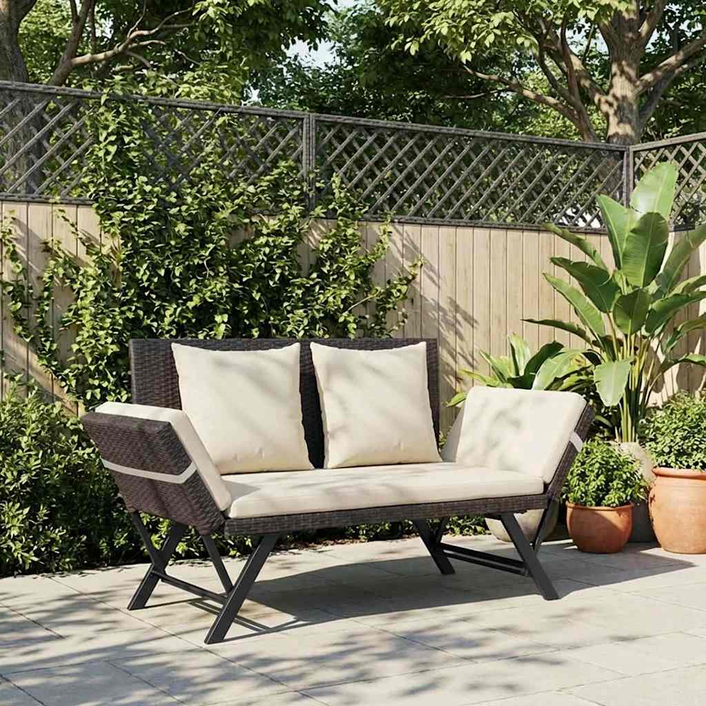 Garden Bench with Cushions Brown 176 cm Poly Rattan