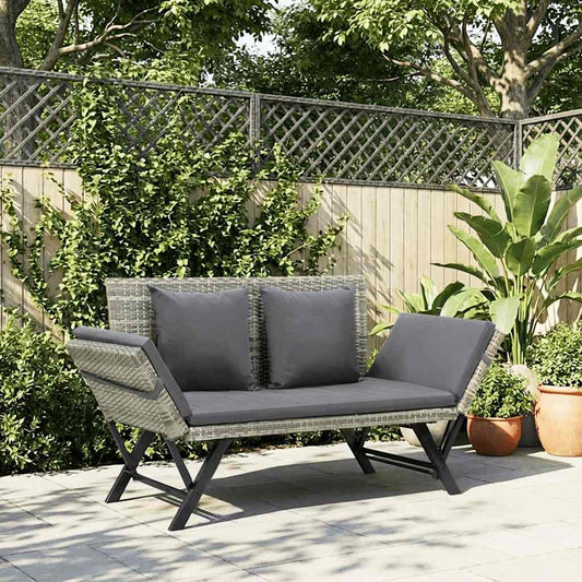 Garden Bench with Cushions Grey 176 cm Poly Rattan