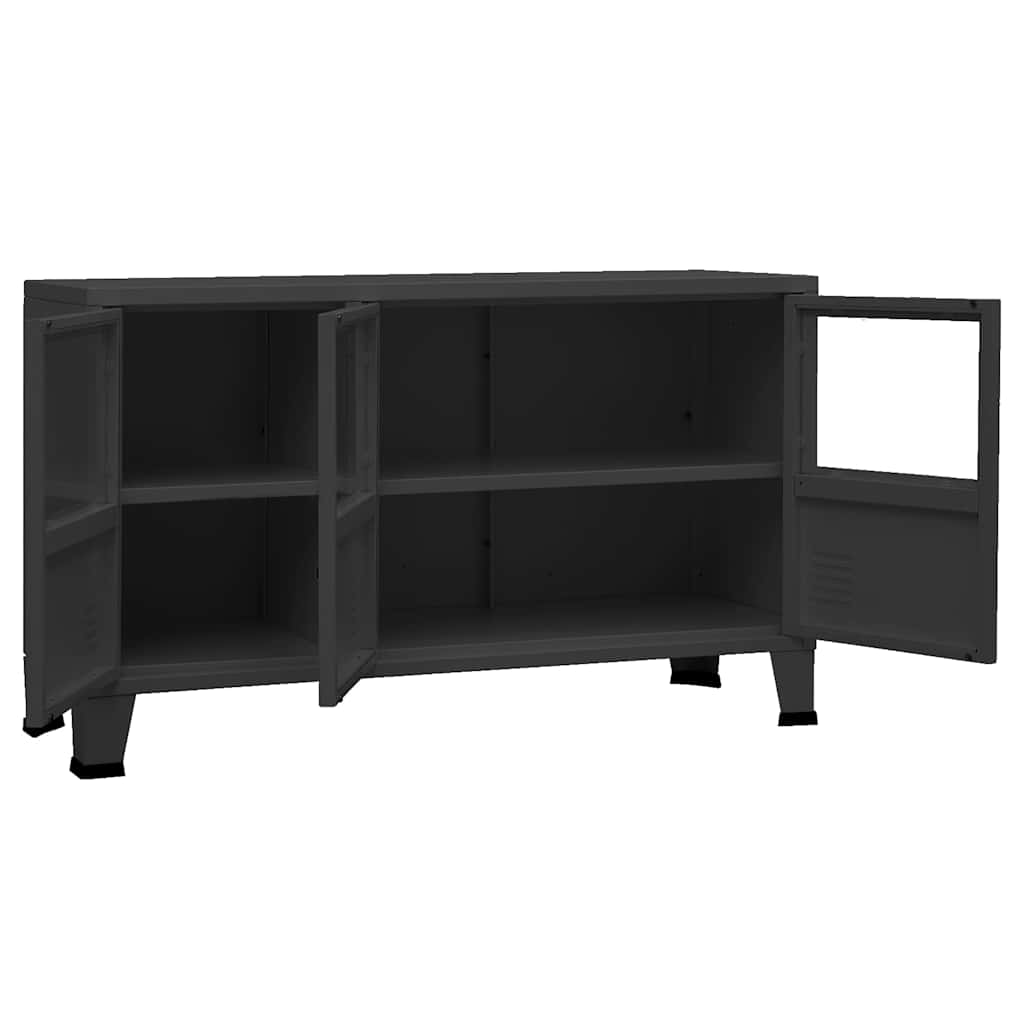 339608 vidaXL Industrial Sideboard Black 105x35x62 cm Metal and Glass