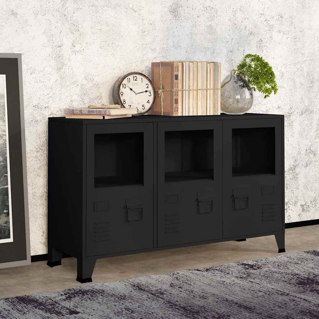 339608 vidaXL Industrial Sideboard Black 105x35x62 cm Metal and Glass