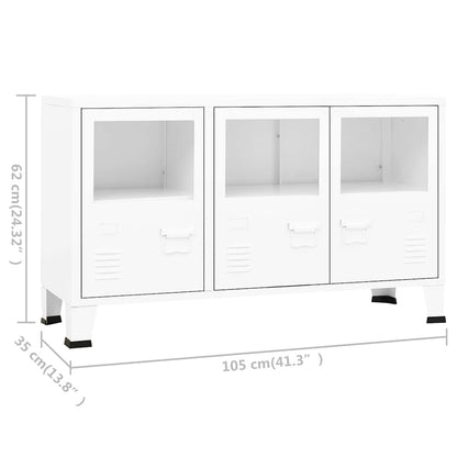 Industrial Sideboard White 105x35x62 cm Metal and Glass