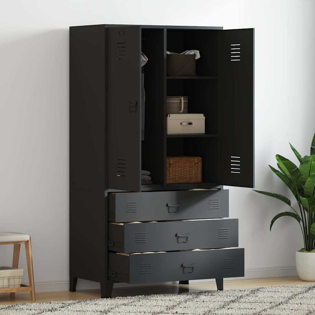339613 vidaXL Industrial Wardrobe Black 90x50x180 cm Metal