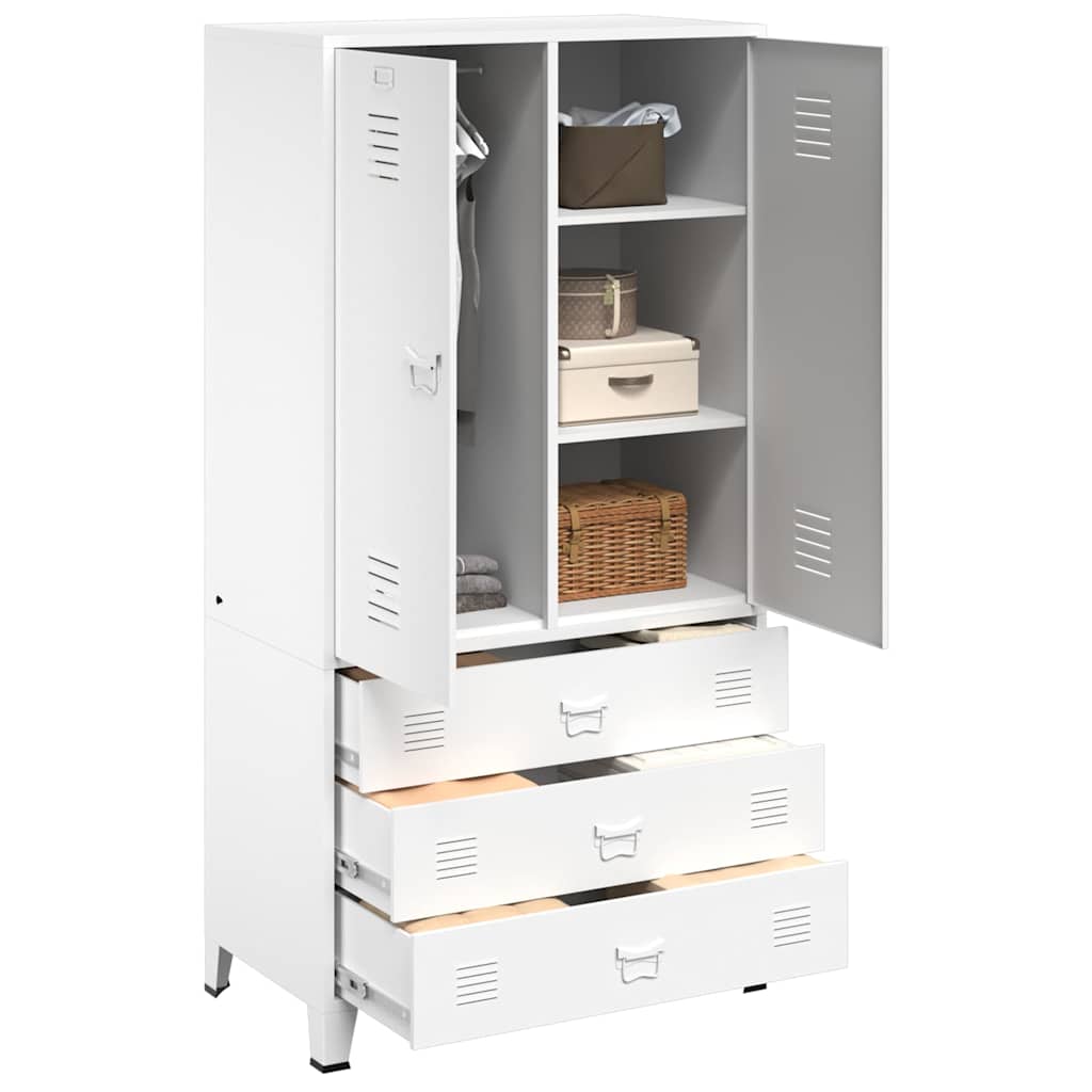 339614 vidaXL Industrial Wardrobe White 90x50x180 cm Metal