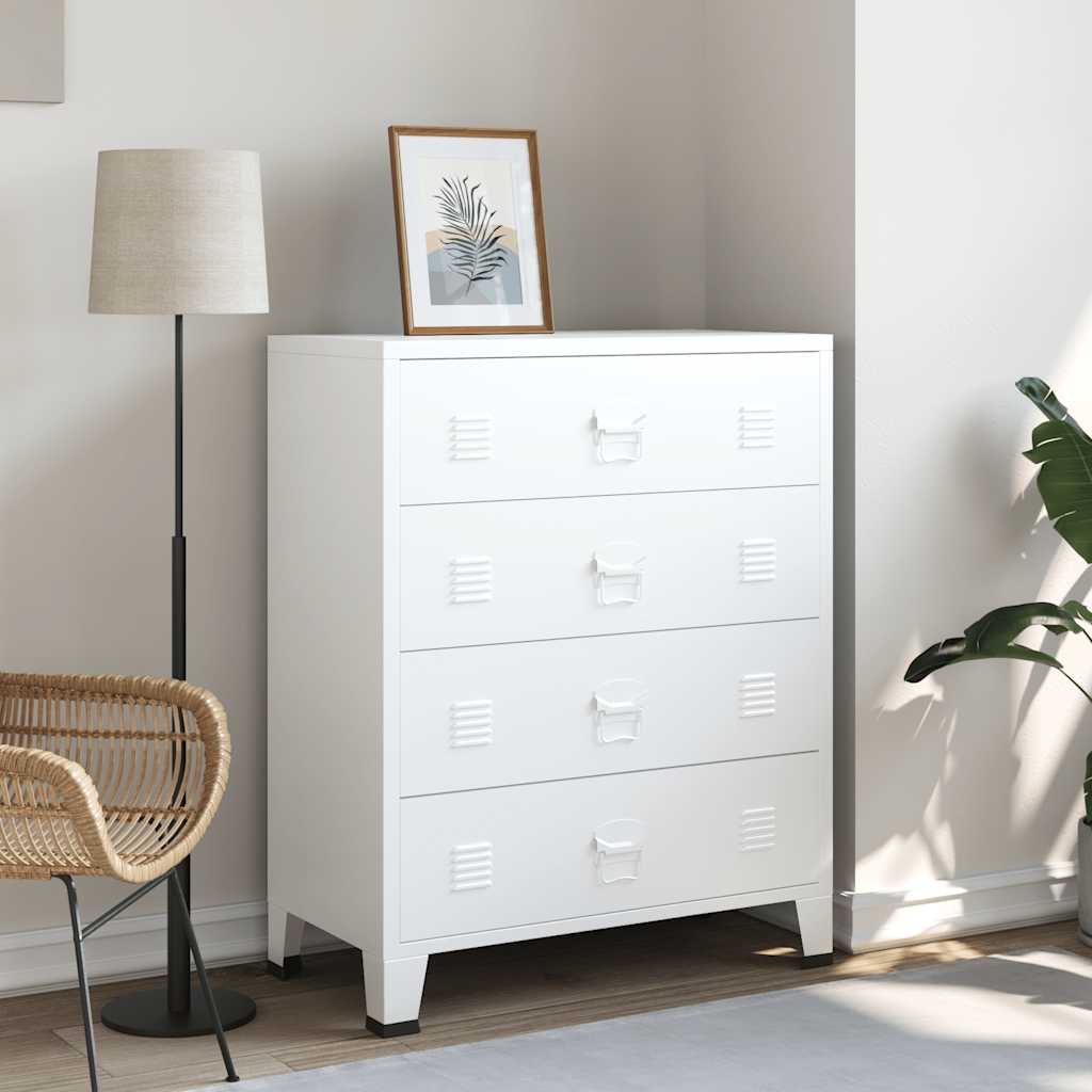 Industrial Drawer Cabinet White 78x40x93 cm Metal