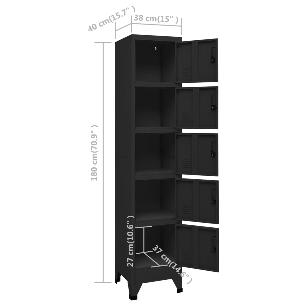 Locker Cabinet Black 38x40x180 cm Steel
