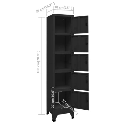 Locker Cabinet Black 38x40x180 cm Steel