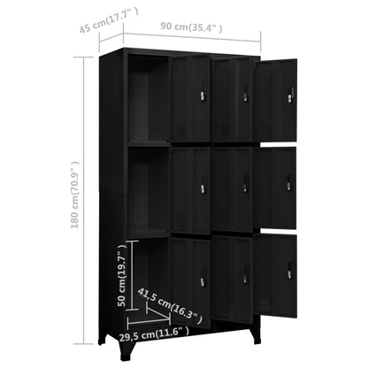 Locker Cabinet Black 90x45x180 cm Steel