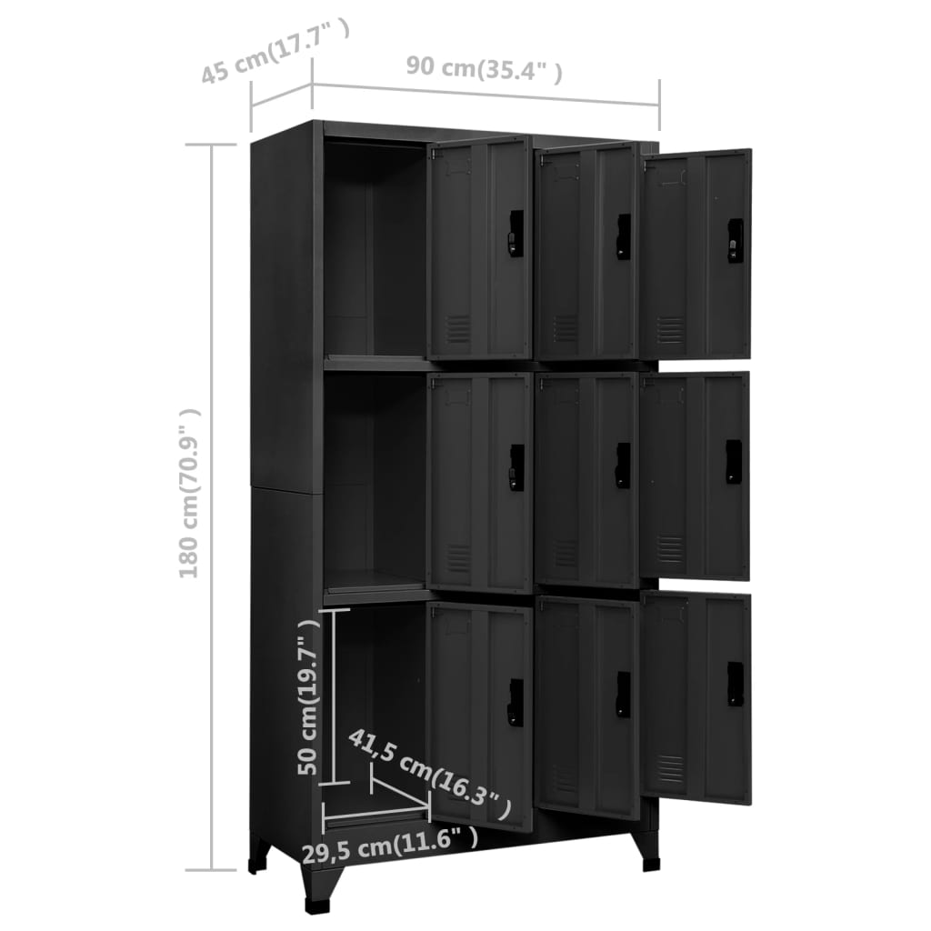 Locker Cabinet Anthracite 90x45x180 cm Steel