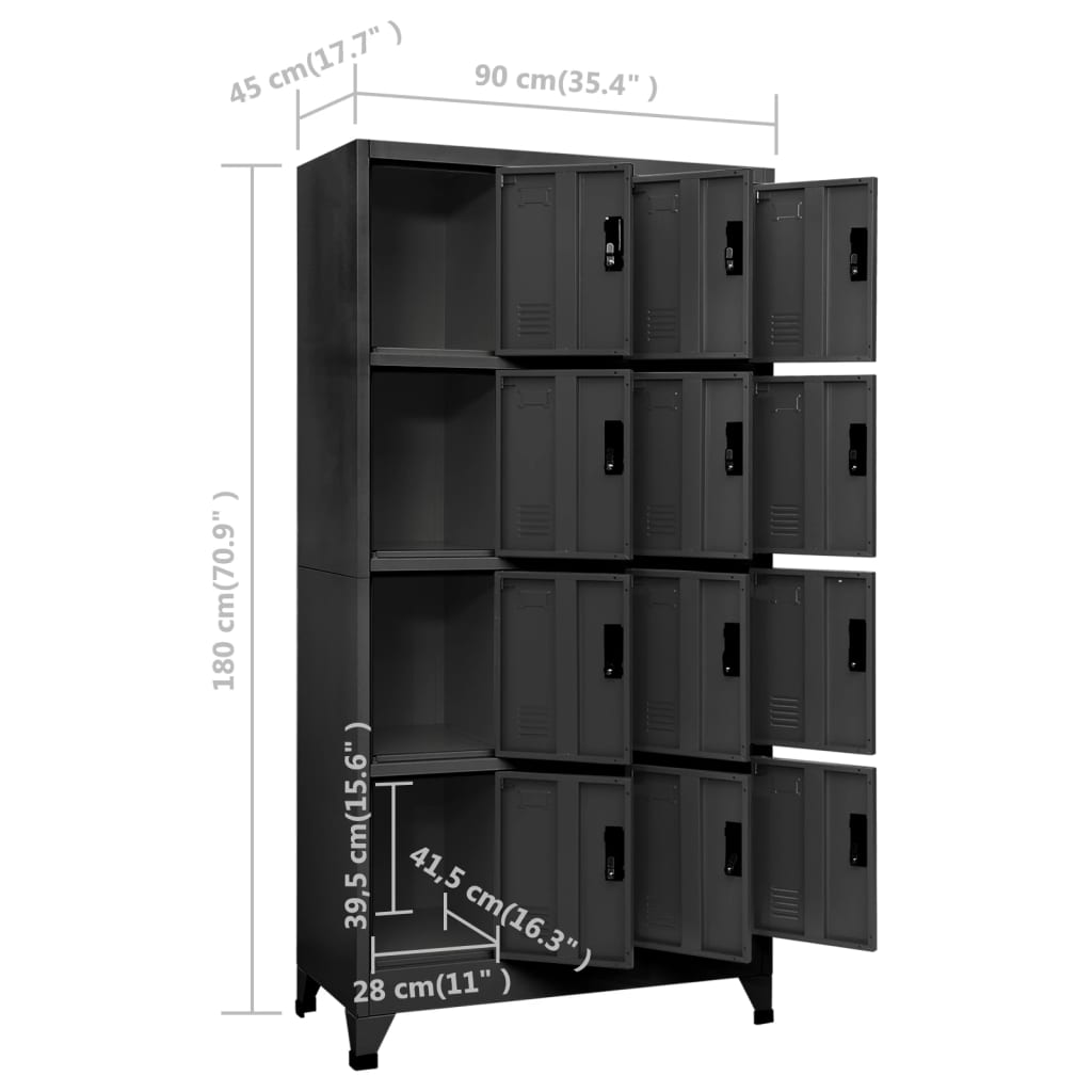 Locker Cabinet Anthracite 90x45x180 cm Steel