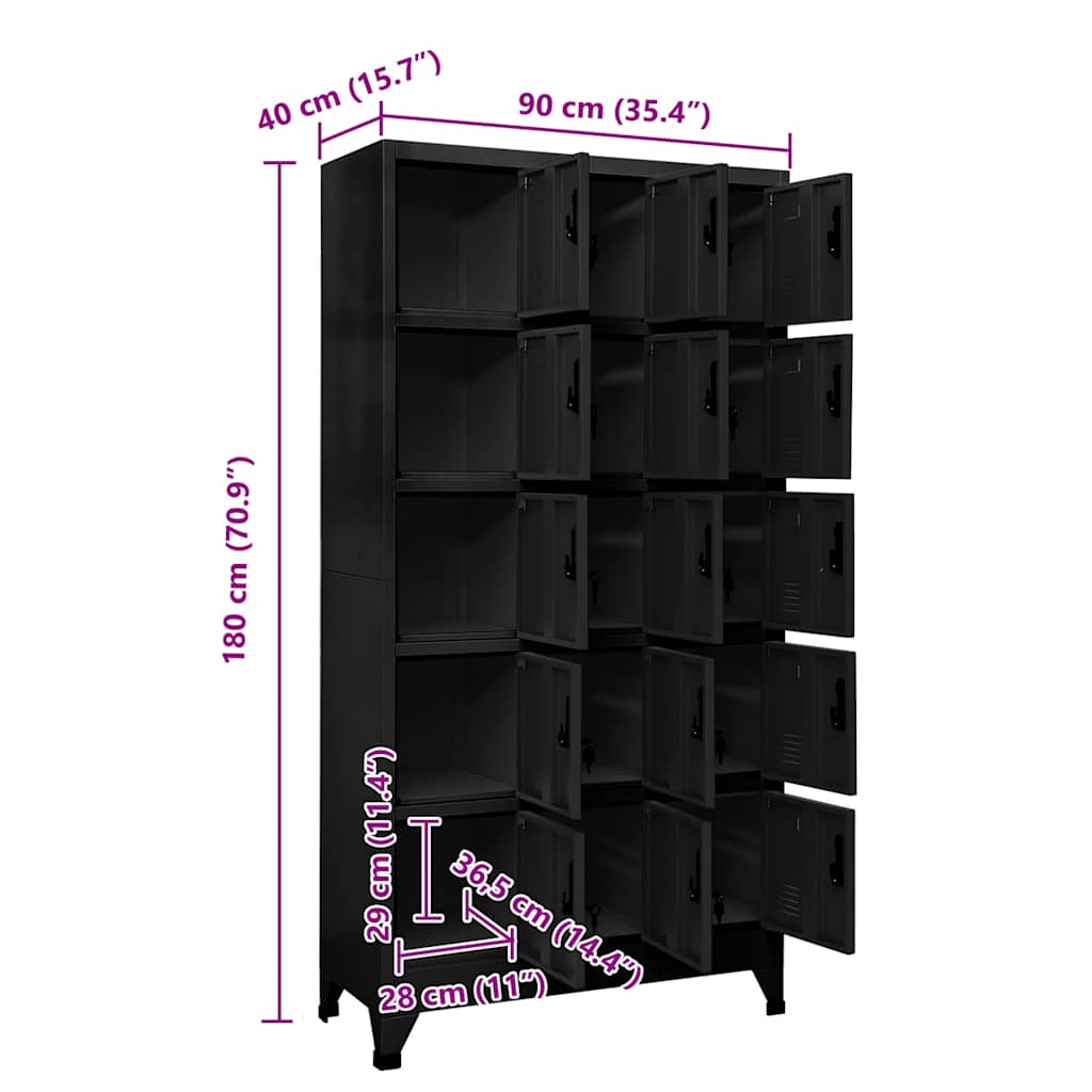 Locker Cabinet Black 90x40x180 cm Steel