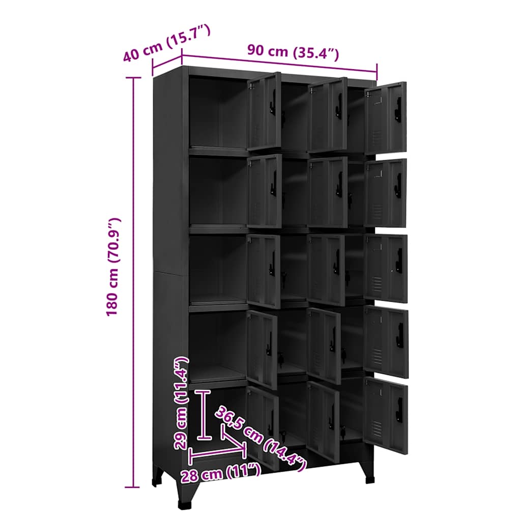 Locker Cabinet Anthracite 90x40x180 cm Steel