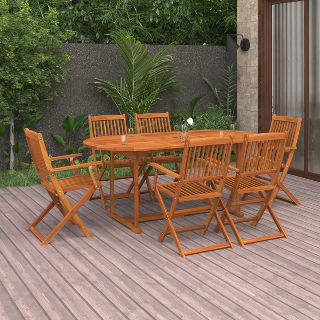 Dining Set | Natural Acacia | Solid Acacia Wood | 7 pieces |  Foldable
