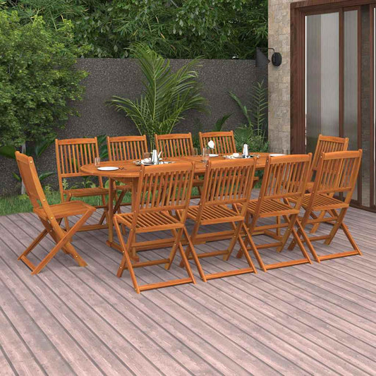11 Piece Garden Dining Set 220x90x75 cm Solid Wood Acacia