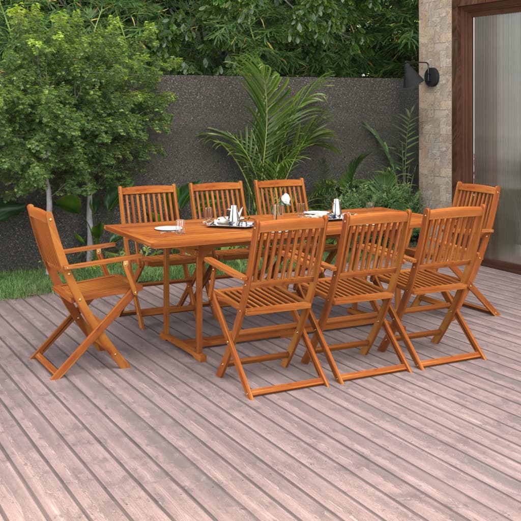 Dining Set | Acacia Wood Tone | Solid Acacia Wood | 9 Piece Set