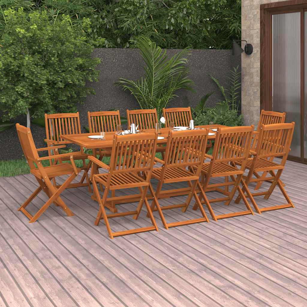 11 Piece Garden Dining Set 220x90x75 cm Solid Wood Acacia