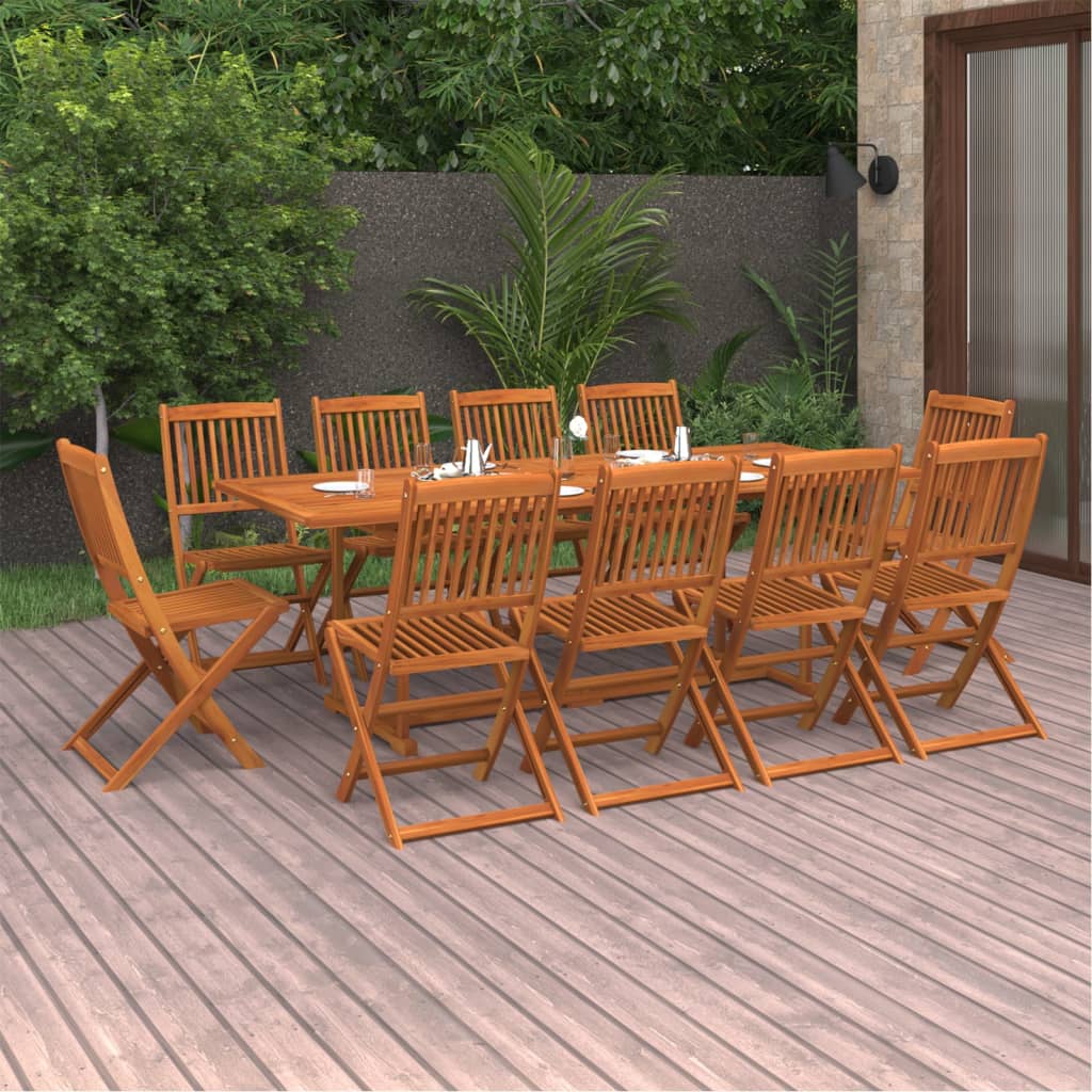 Dining Set | Brown | Solid Acacia Wood | Large | Foldable | Dining Set