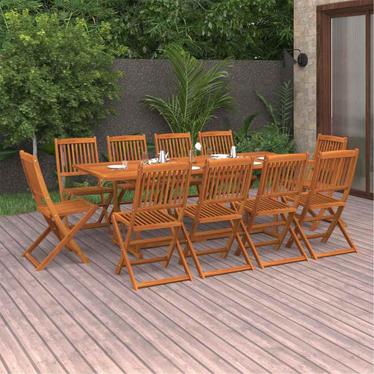 11 Piece Garden Dining Set 220x90x75 cm Solid Wood Acacia