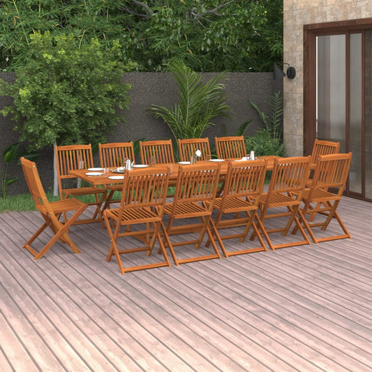 Dining Set | Wooden Brown | Solid Acacia wood | 13 Piece Set | Foldable