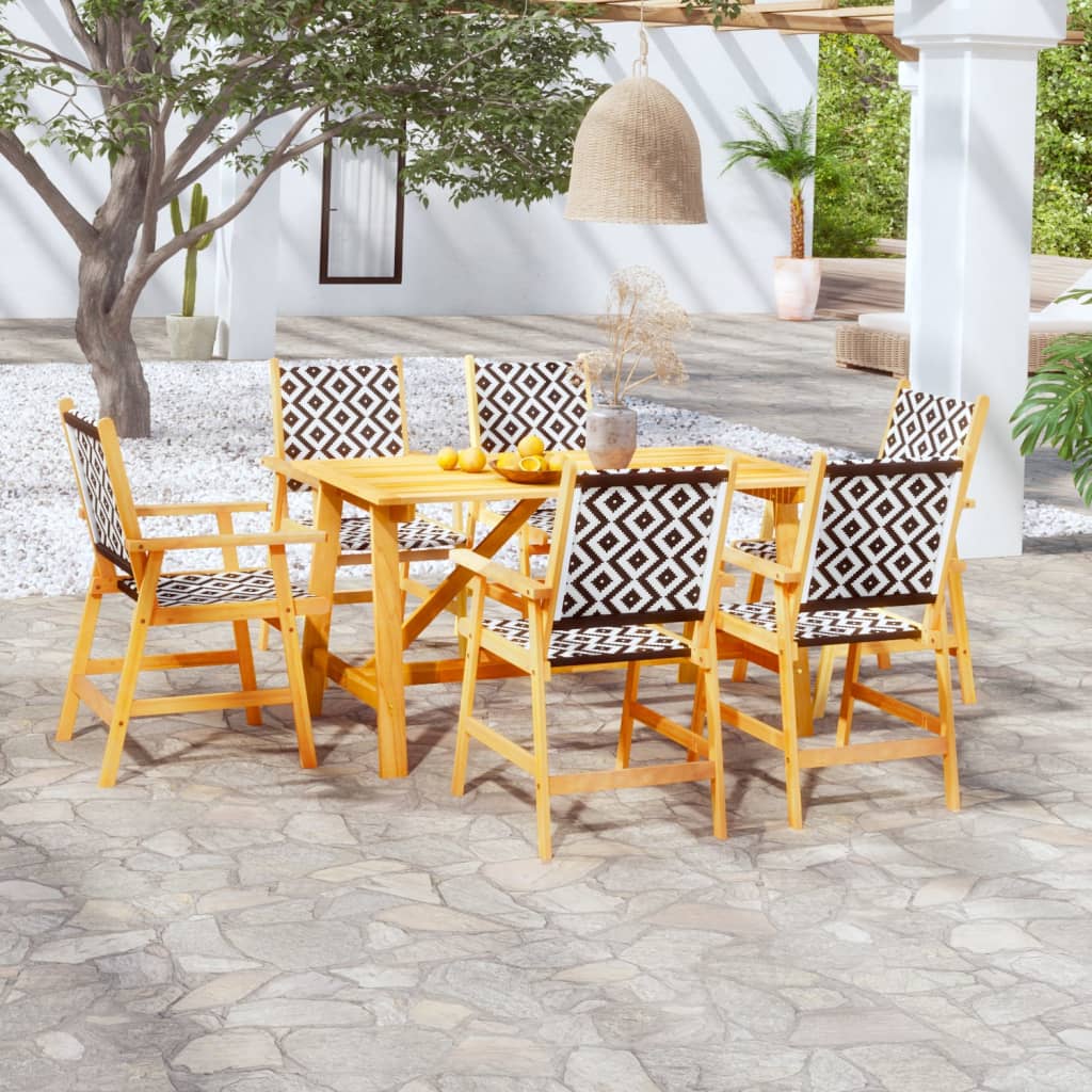 Garden Dining Set | Brown | Solid Acacia Wood, Poly Rattan | 7 Piece