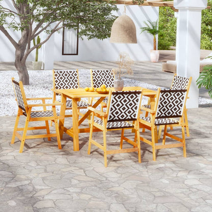 Garden Dining Set | Brown | Solid Acacia Wood, Poly Rattan | 7 Piece