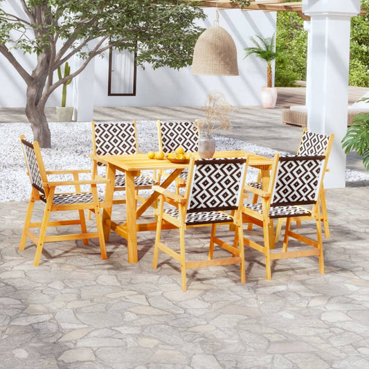 Garden Dining Set | Brown | Solid Acacia Wood, Poly Rattan | 7 Piece