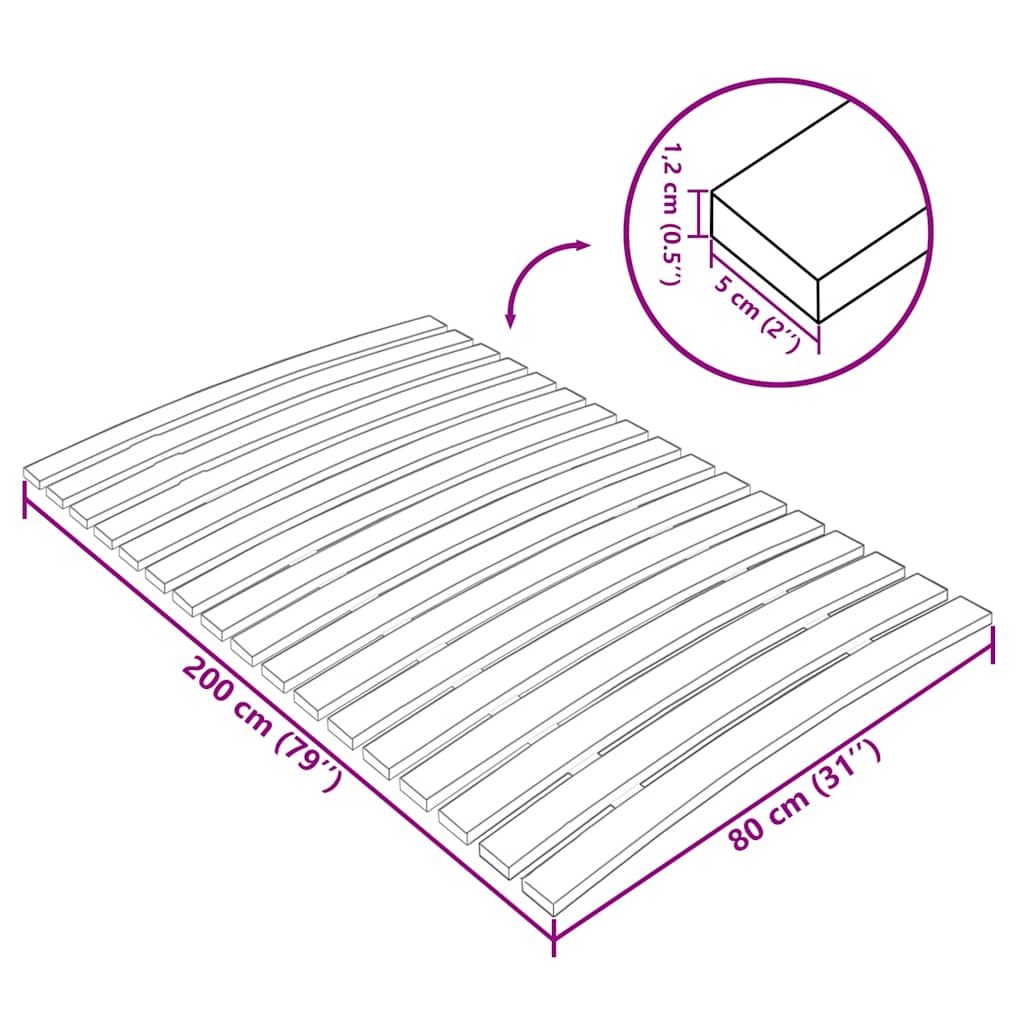 Bed Slats Replacement with 17 Slats 80x200 cm