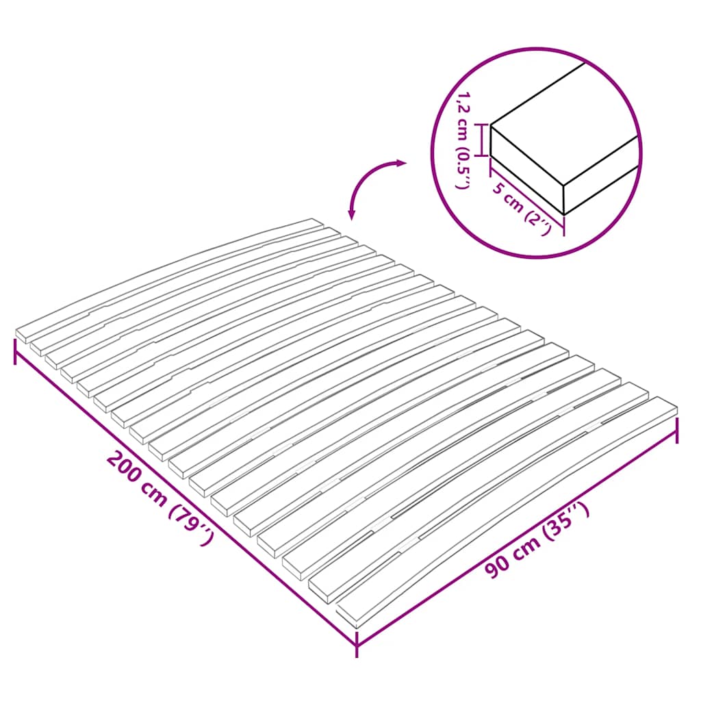 Bed Slats Replacement with 17 Slats 90x200 cm