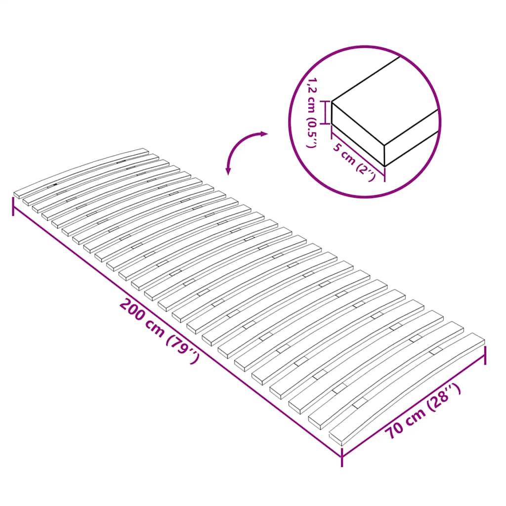 Bed Slats Replacement with 24 Slats 70x200 cm