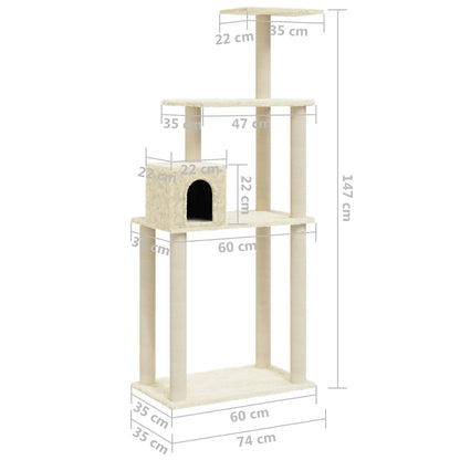 Cat Tree with Sisal Scratching Posts Cream 147 cm