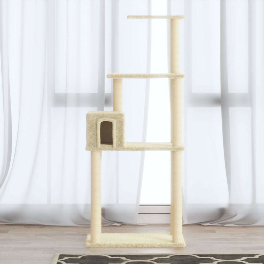 Cat Tree with Sisal Scratching Posts Cream 147 cm