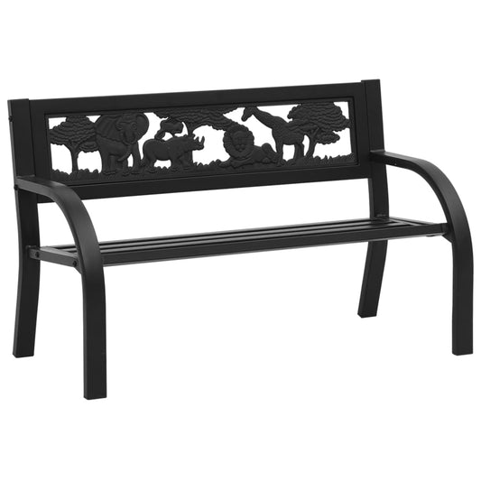 Garden Bench | Black | Steel | Children's size | Decorative Inlays