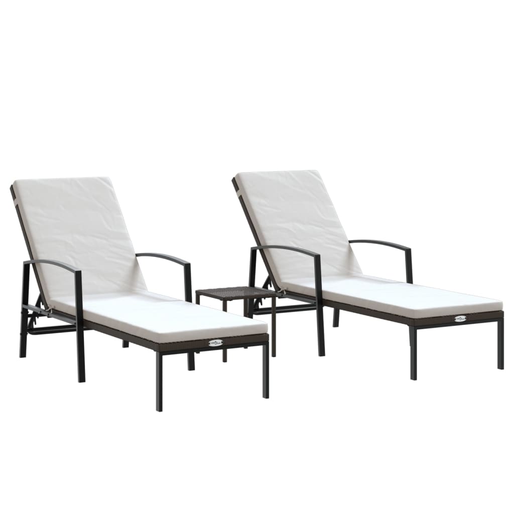 Sun Lounger With Table |  Set of 3 | Brown